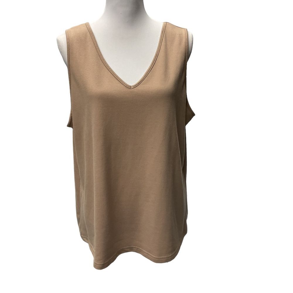 Not Your Daughters Jeans NYDJ Women's V-neck Knit Tank Top Size L/XL Tan Brown